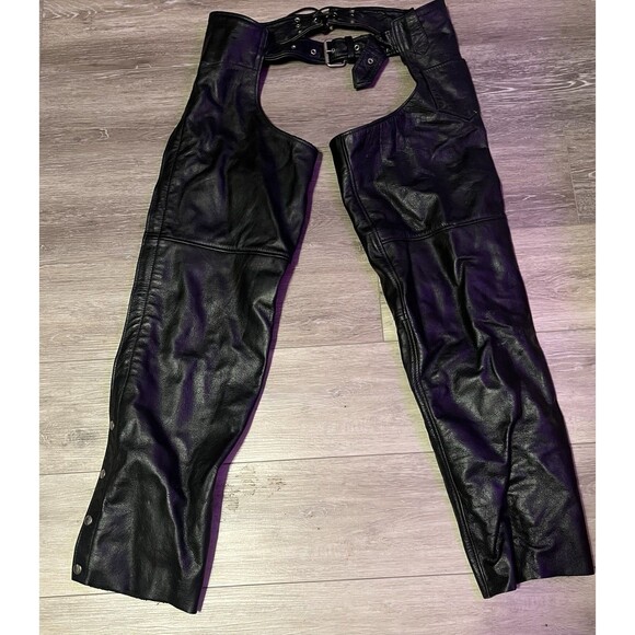 Men's Leather Riding Chaps by Silver Bike Size L Biker Wear - Picture 2 of 10
